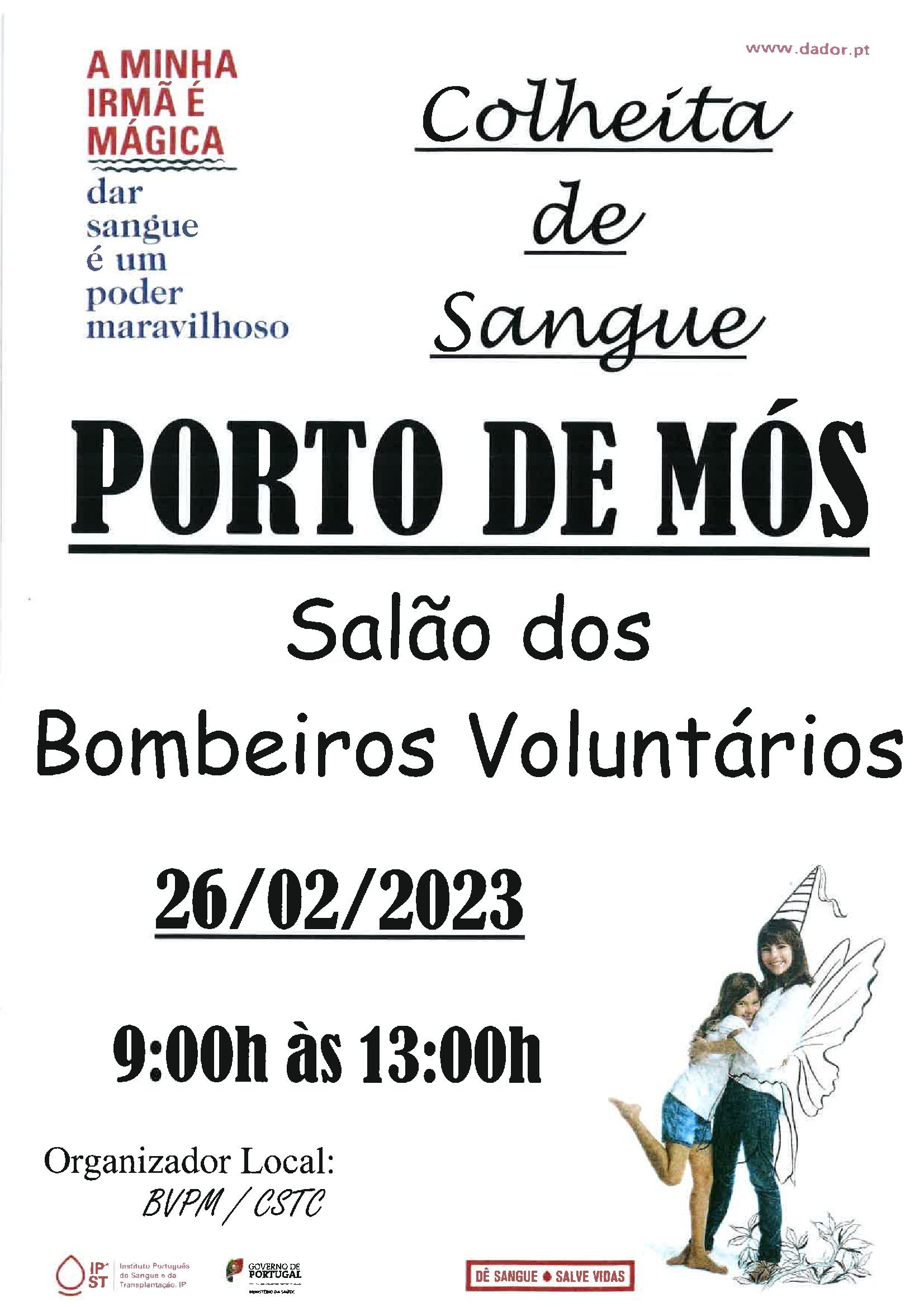 Notícia Colheita de Sangue | 26-02-2023 | Salão dos Bombeiros Voluntários de Porto de Mós | 9.00h às 13.00h